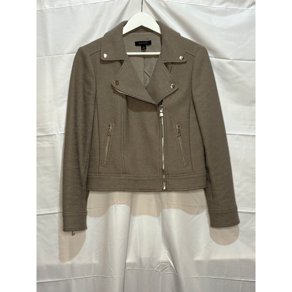 Ann Taylor Gray Fabric Cropped Moto Jacket Size Small